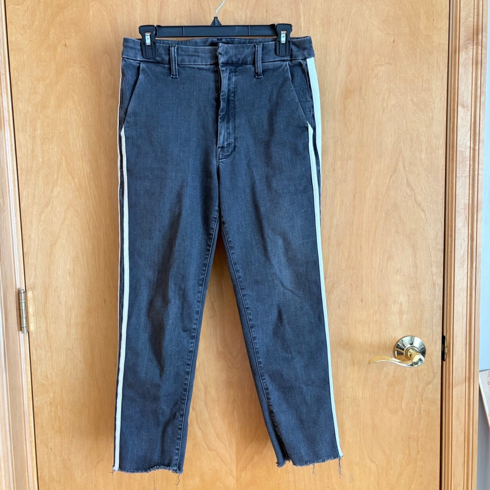 Mother The Shaker Prep Fray Jeans Dear Mr Black‎ Racer White Side Stripe Size 27